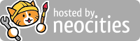 grey rectangle with the neocities cat mascot to the left, with white text that reads: hosted by neocities